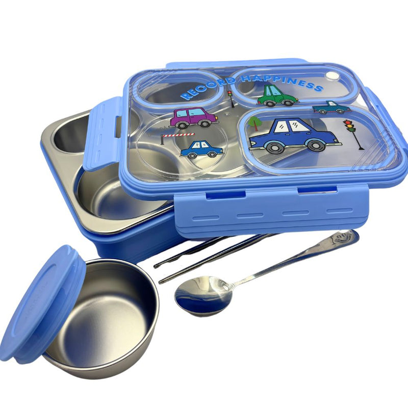 Mumuso 4 Compartment Stainless Steel Lunch Box - Blue