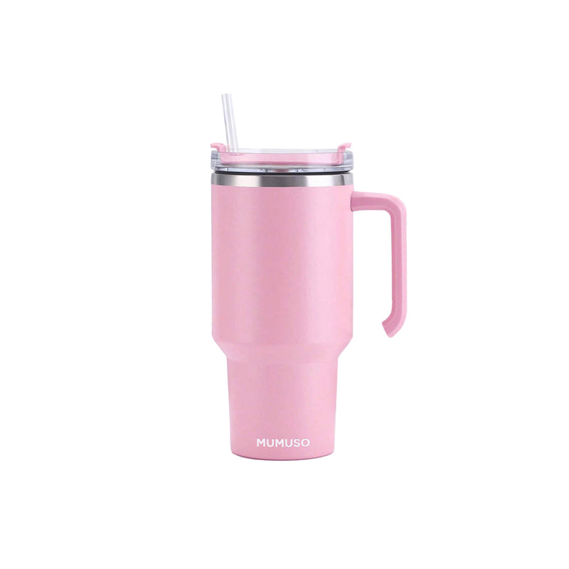 Mumuso Car Insulated Tumbler with Handle & Straw - Pink (600ml)