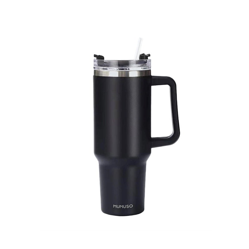 Mumuso Car Insulated Tumbler with Handle & Straw - Black (1200ml)