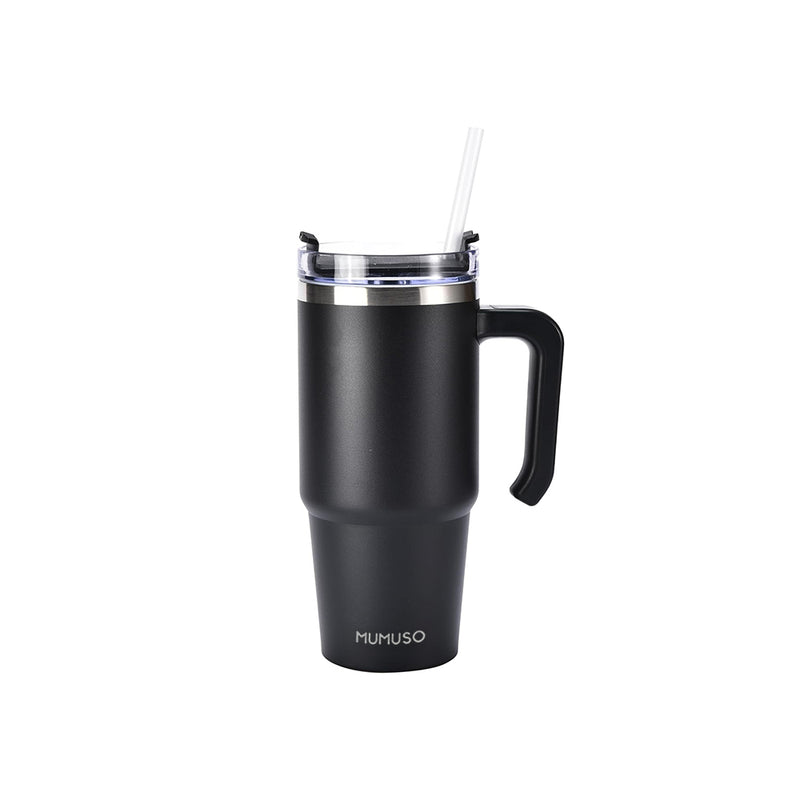 Mumuso Car Insulated Tumbler with Handle & Straw - Black (600ml)