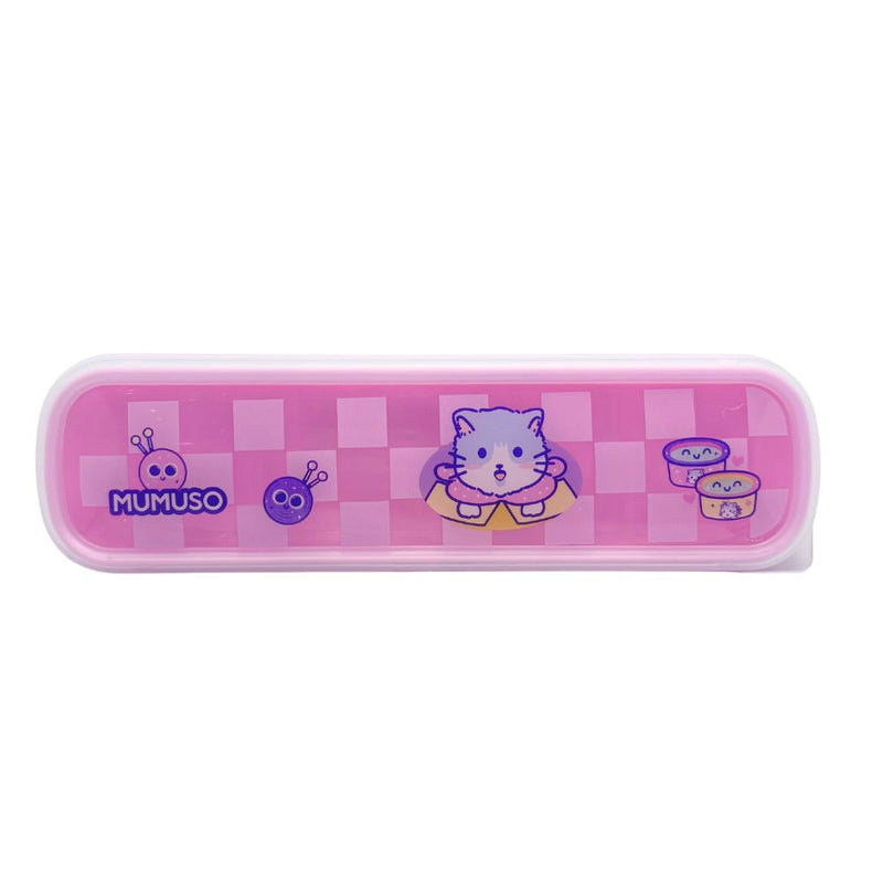 Mumuso 2-Piece Plastic Flatware Set - Pink (Cute Cat)