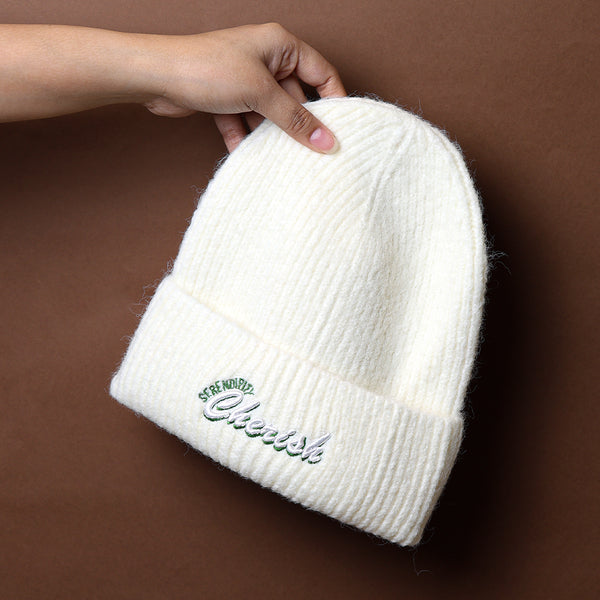 Mumuso Embroidered Knit Beanie - White