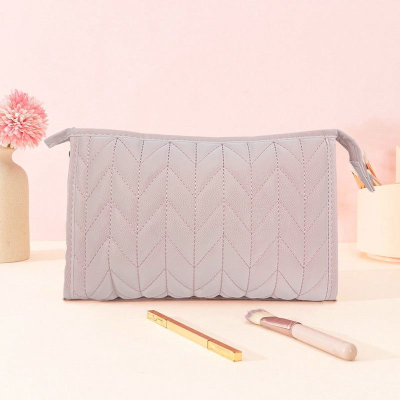 Mumuso Herring Bone Trapezoid Cosmetic Bag - Pink