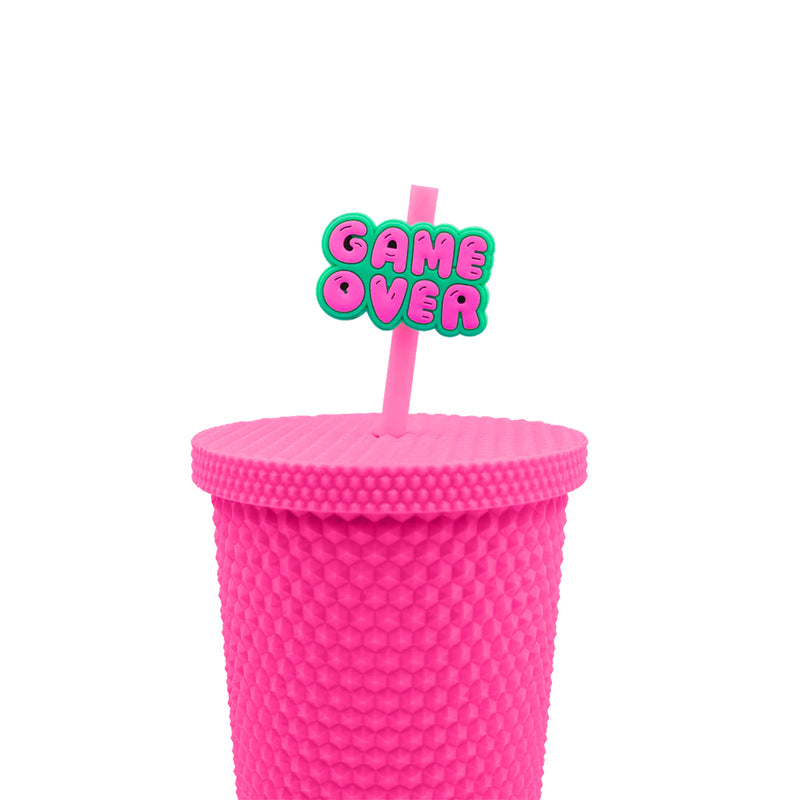 Mumuso Studded Tumbler with Lid & Straw - Rose Red (700ml)