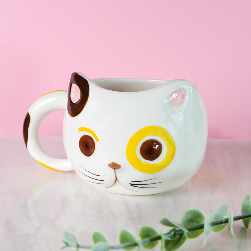 Mumuso Big Head Cat Cup - White (430ml)