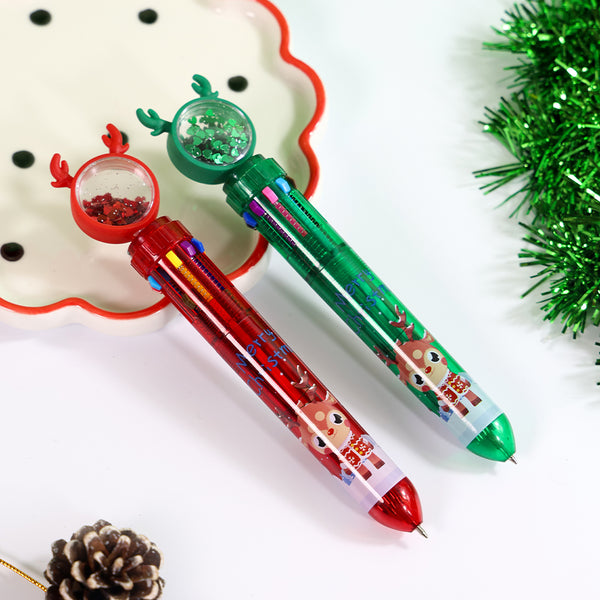 Mumuso Christmas 10-In-1 Multicolor Ballpoint Pen With Movable Sequins