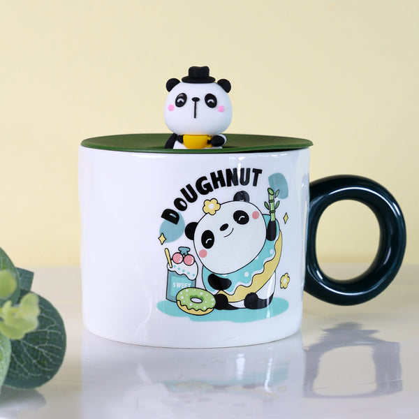 Mumuso Panda Cartoon Cup - White Green (400ml)