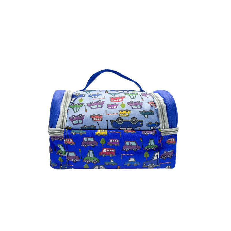 Mumuso Double-Layer Insulated Lunch Bag - Cartoon Vehicles (Blue)