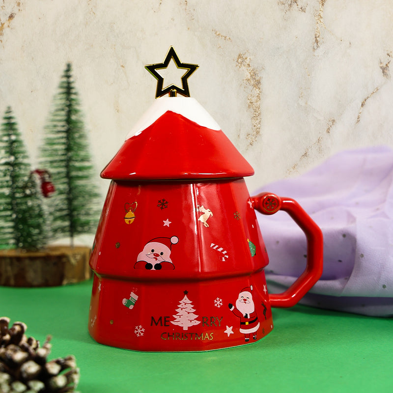 Mumuso Christmas Tree Ceramic Mug (Red/350 Ml)