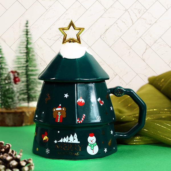 Mumuso Christmas Tree Ceramic Mug (Green/350 Ml)