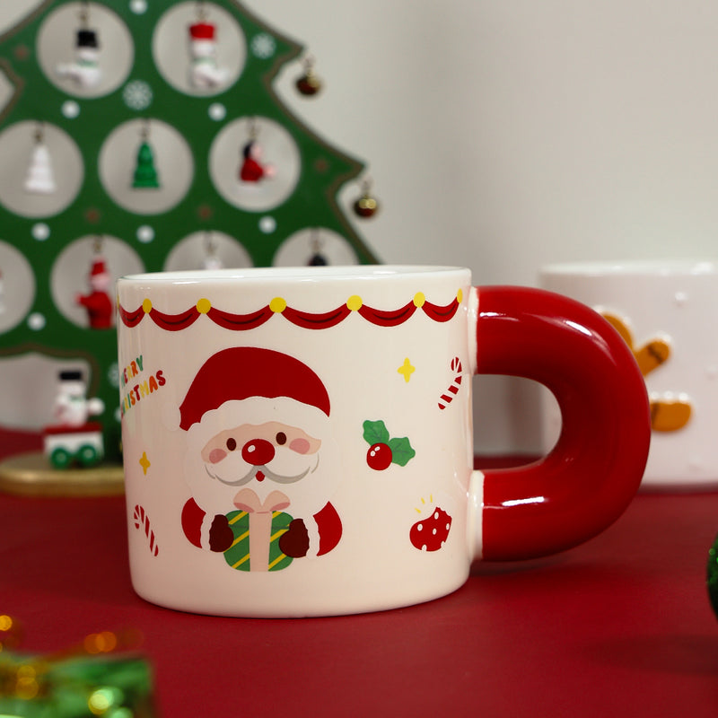 Mumuso Creative Christmas Cartoon Ceramic Mug With Lid