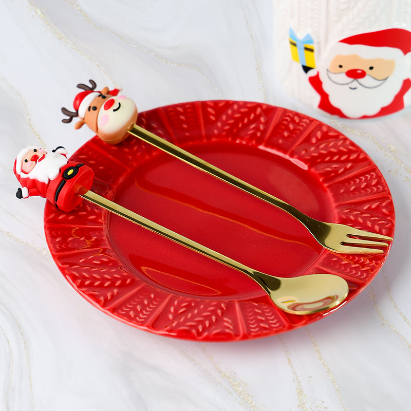 Mumuso Stainless Steel Spoon & Fork Set (Santa Claus & Reindeer)