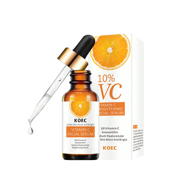 Koec Vitamin C Brightening Facial Serum amber dropper bottle and orange-and-white box