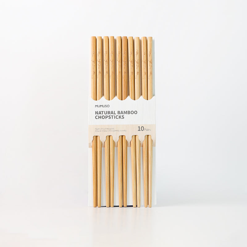 Mumuso Natural Bamboo Chopsticks - 10 Pairs