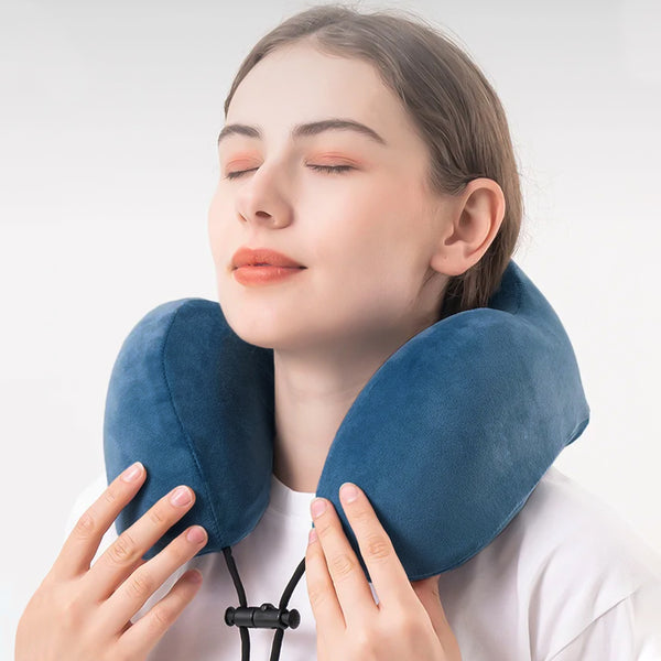 Mumuso Magnetic Cloth U-Shaped Neck Pillow - Navy Blue