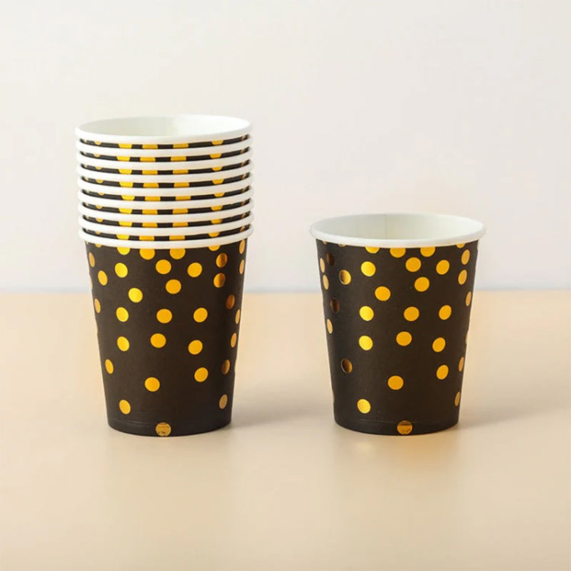 Mumuso Disposable Cup with Gold Dots Design - Black (10 pcs/pack)