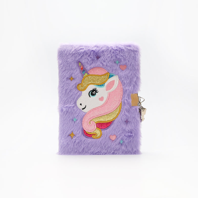 Mumuso 32K Purple Plush Unicorn Notebook with Lock