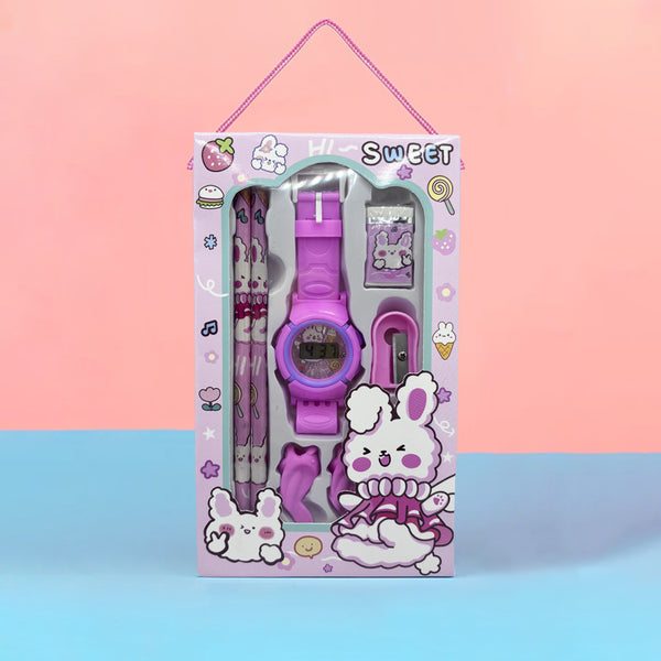 Mumuso Watch Stationery Set - Pink ( #9003)