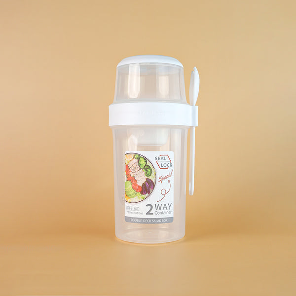 Mumuso Double Sealed Salad Cup Large #White( Upper Layer 310 Ml , Lower Layer 760 Ml)