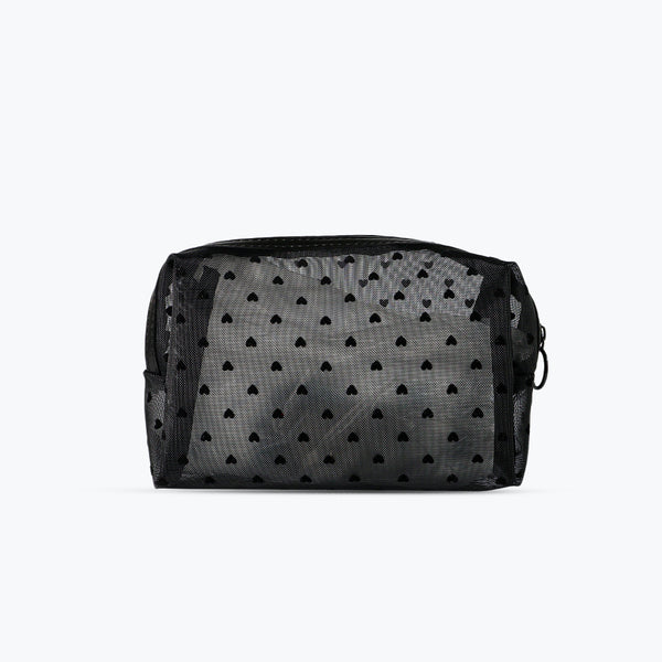 Mumuso Cuboid Cosmetic Bag With Heart Design - Black