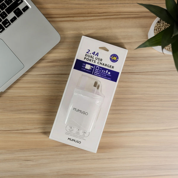 Mumuso Dual Port Fast Charging Adapter with UK Plug - White (5.0v and 2.4a)