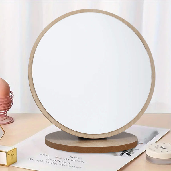 Mumuso Wooden Base & Frame Round Folding Mirror