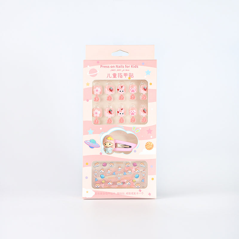 Mumuso Cute Rabbit Nail Wraps for Kids - Strawberry