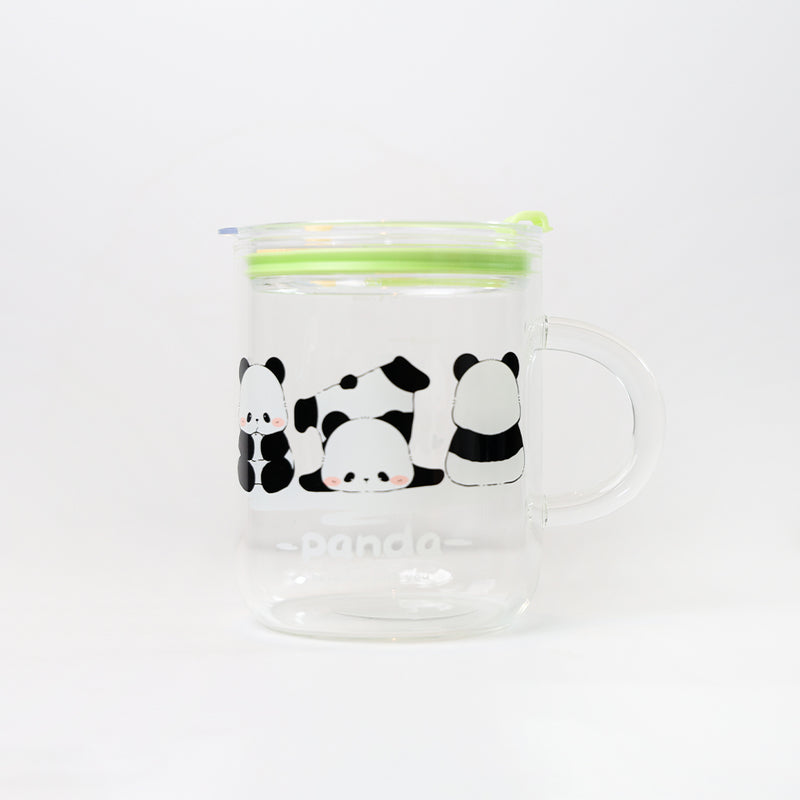 Mumuso Cute Panda Dual-Use Glass Mug with Straw