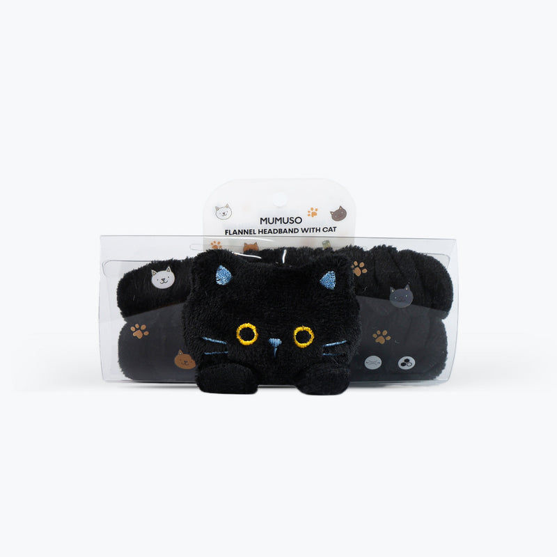 Mumuso Flannel Headband with Cat - Black