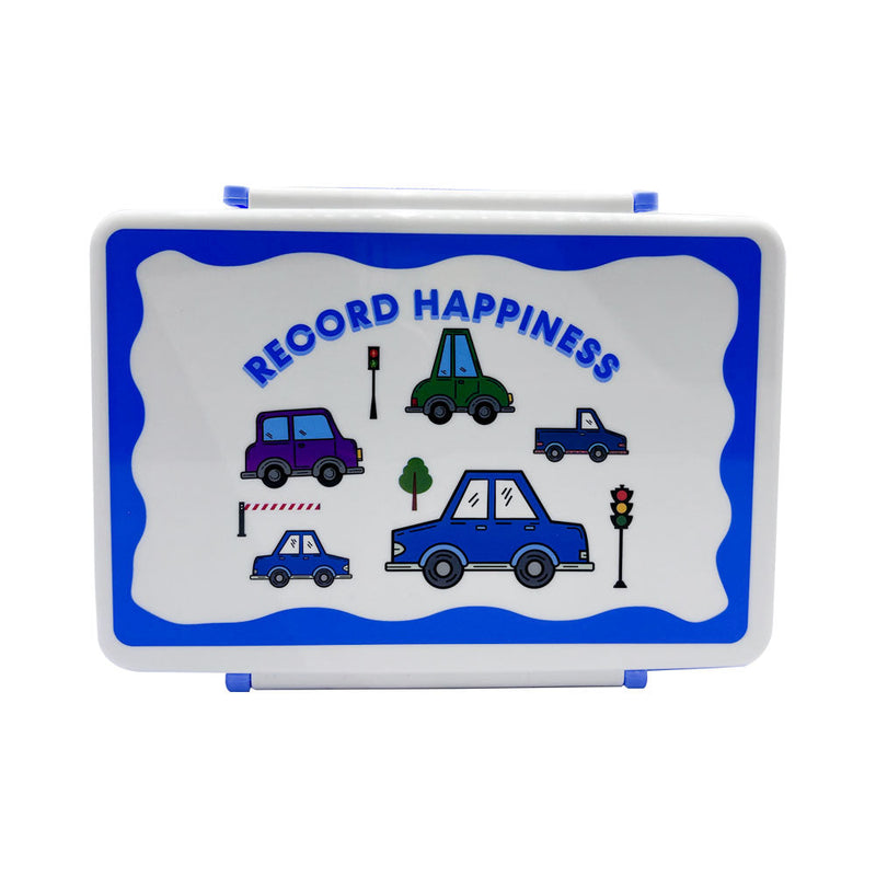 Mumuso 5-Compartment Plastic Lunch Box - Cartoon Vehicles (Blue)