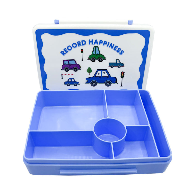 Mumuso 5-Compartment Plastic Lunch Box - Cartoon Vehicles (Blue)