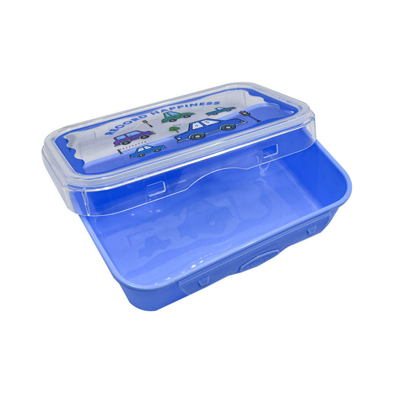 Mumuso Hermetic Lunch Box - Cartoon Vehicles/Blue (800ml)