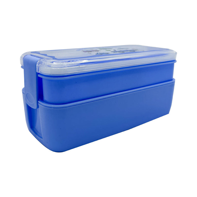 Mumuso 2-Tier Lunch Box - Cartoon Vehicles/Blue (750ml)