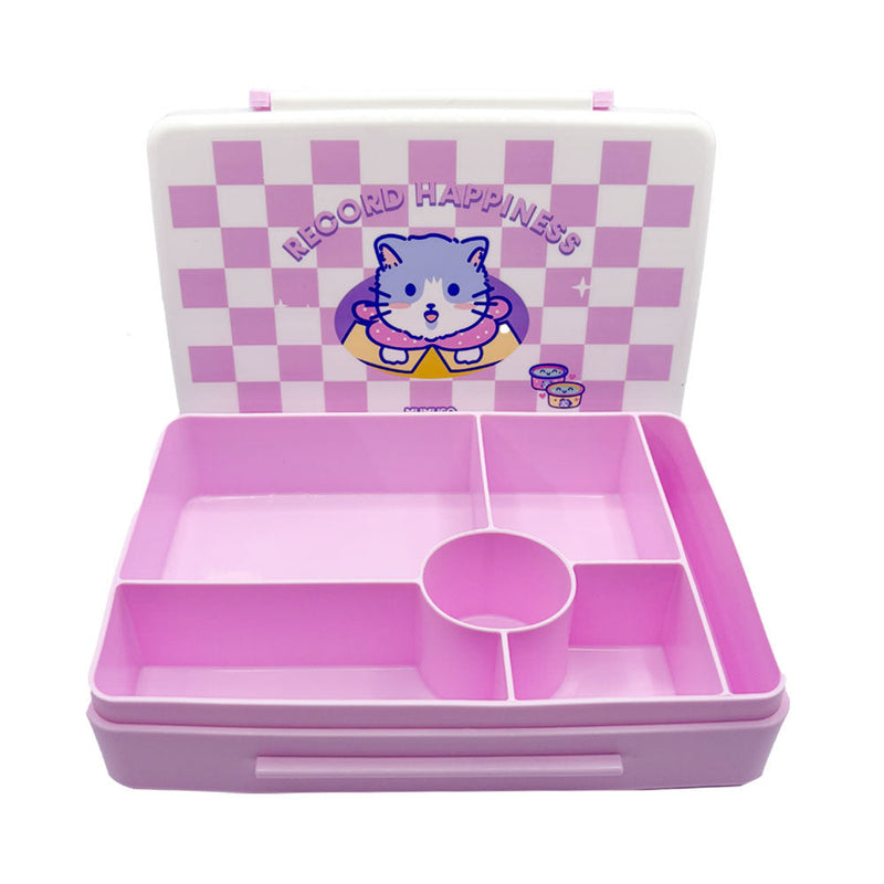 Mumuso 5-Compartment Plastic Lunch Box - Cute Cat (Pink)