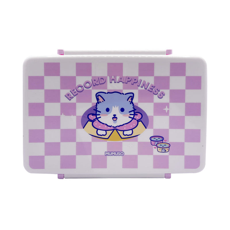 Mumuso 5-Compartment Plastic Lunch Box - Cute Cat (Pink)