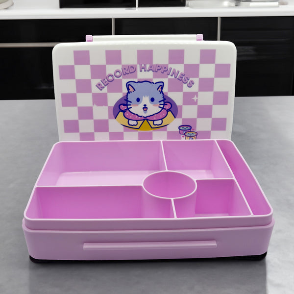 Mumuso 5-Compartment Plastic Lunch Box - Cute Cat (Pink)