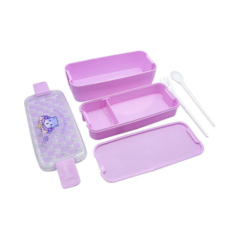 Mumuso 2-Tier Lunch Box - Cute Cat/Pink (750ml)