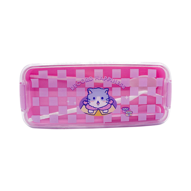 Mumuso 2-Tier Lunch Box - Cute Cat/Pink (750ml)