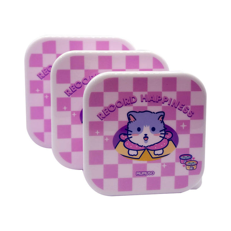 Mumuso 3-Piece Plastic Food Storage Container Set - Cute Cat (Pink)