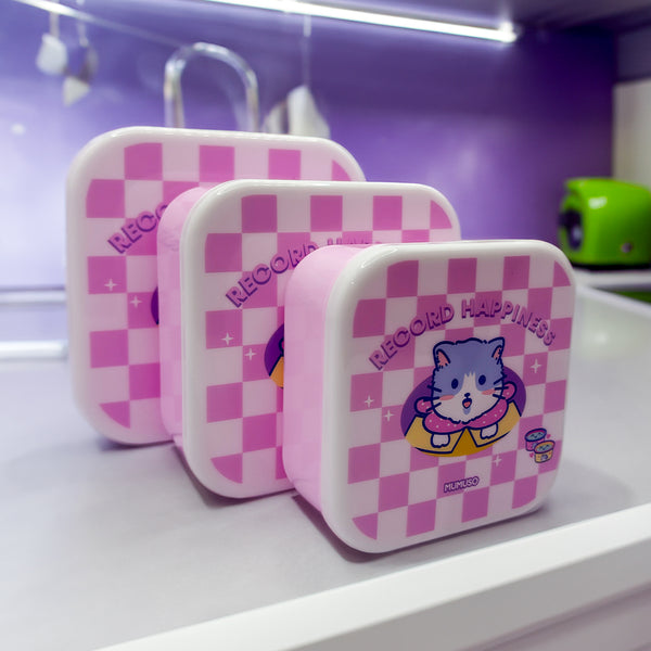 Mumuso 3-Piece Plastic Food Storage Container Set - Cute Cat (Pink)