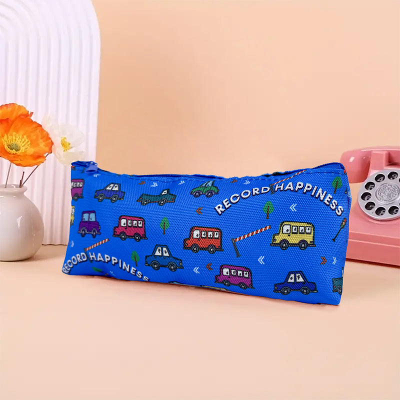 Mumuso Triangle Pencil Bag - Cartoon Vehicles