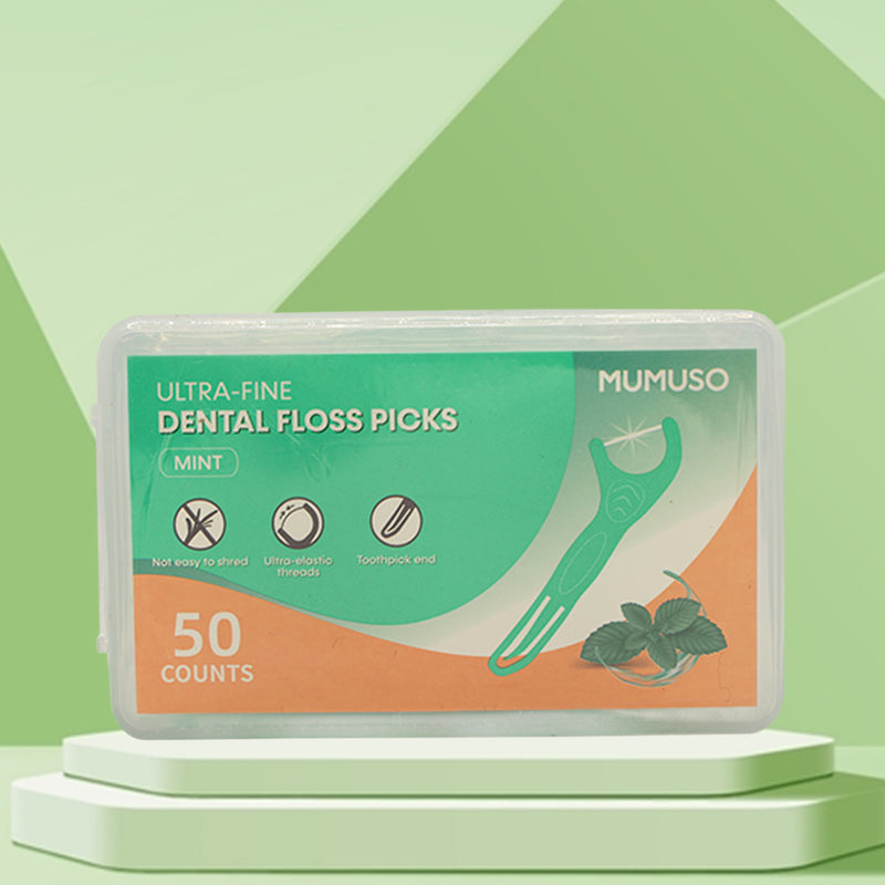 Mumuso Ultra-Fine Dental Floss Picks - Mint (50 counts)