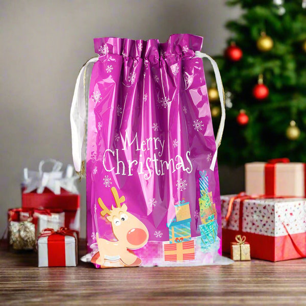 Mumuso Christmas Drawstring Gift Bag (Reindeer/Purple/M)