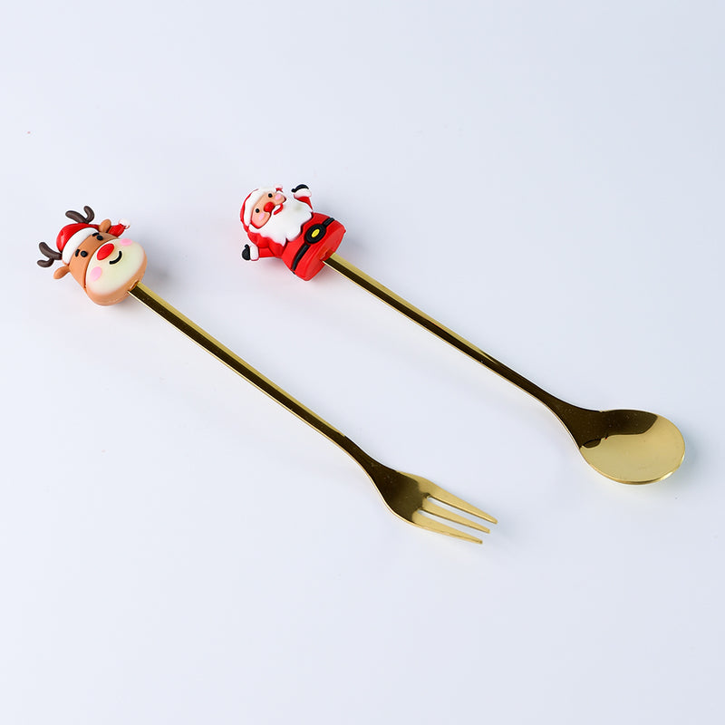 Mumuso Stainless Steel Spoon & Fork Set (Santa Claus & Reindeer)