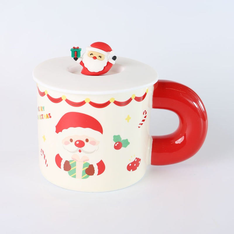 Mumuso Creative Christmas Cartoon Ceramic Mug With Lid