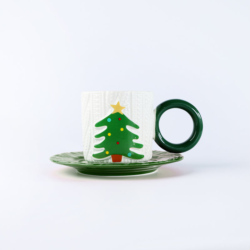 Mumuso Christmas Embossed Hand-Painted Ceramic Mug (250 Ml/Style A)