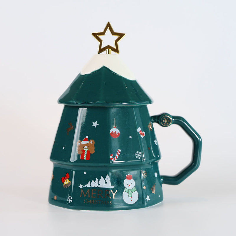 Mumuso Christmas Tree Ceramic Mug (Green/350 Ml)