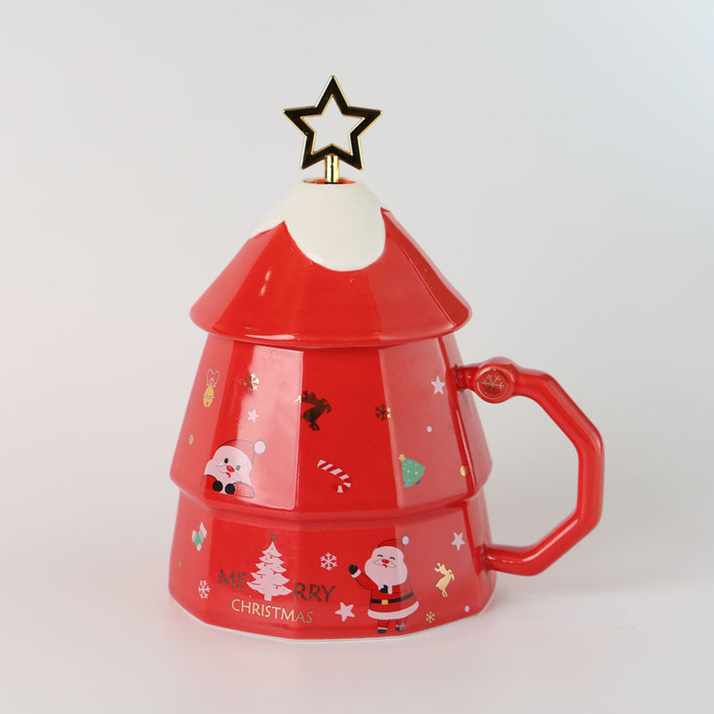 Mumuso Christmas Tree Ceramic Mug (Red/350 Ml)