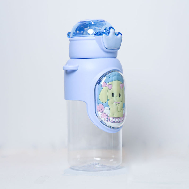 Mumuso Plastic Water Bottle with Flip Top Lid - Cute Dog/Blue (650ml)