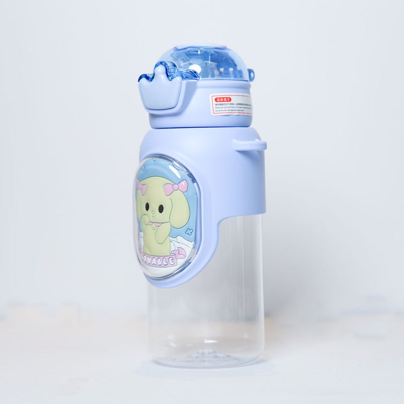 Mumuso Plastic Water Bottle with Flip Top Lid - Cute Dog/Blue (650ml)